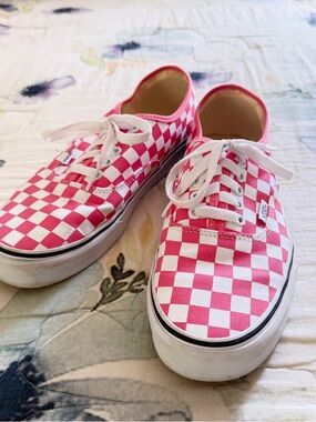 Lace Up Pink & White Checkered Vans